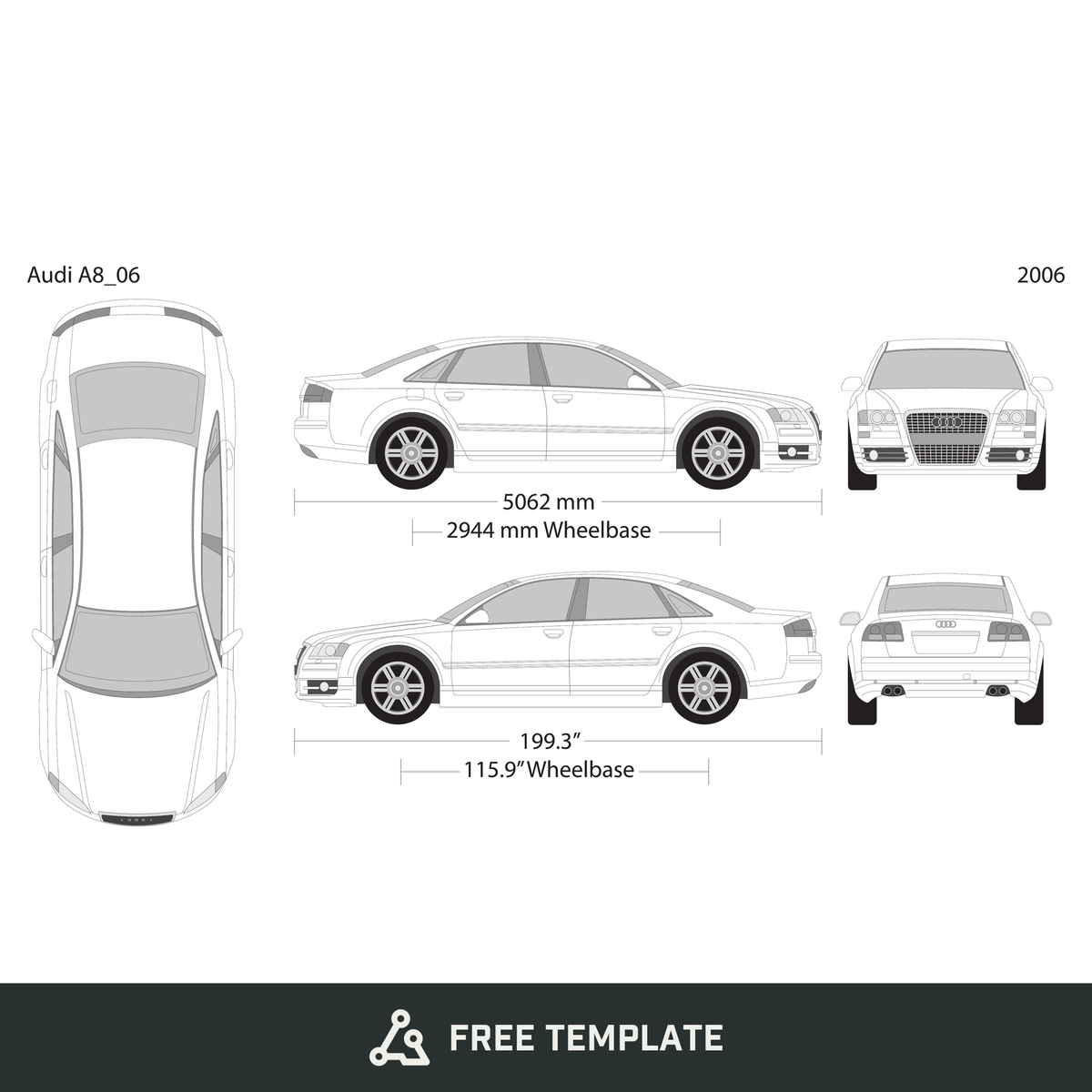 2006 Audi A8 free vector vehicle wrap template - GravBase