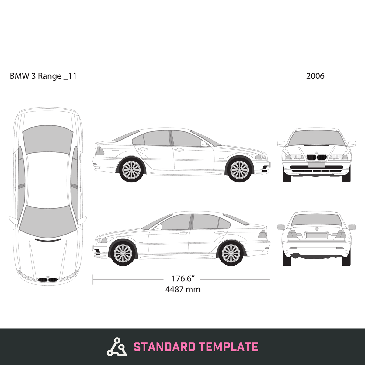 2006 BMW 3 vector wrap template V11, Design-Ready PDF - GravBase