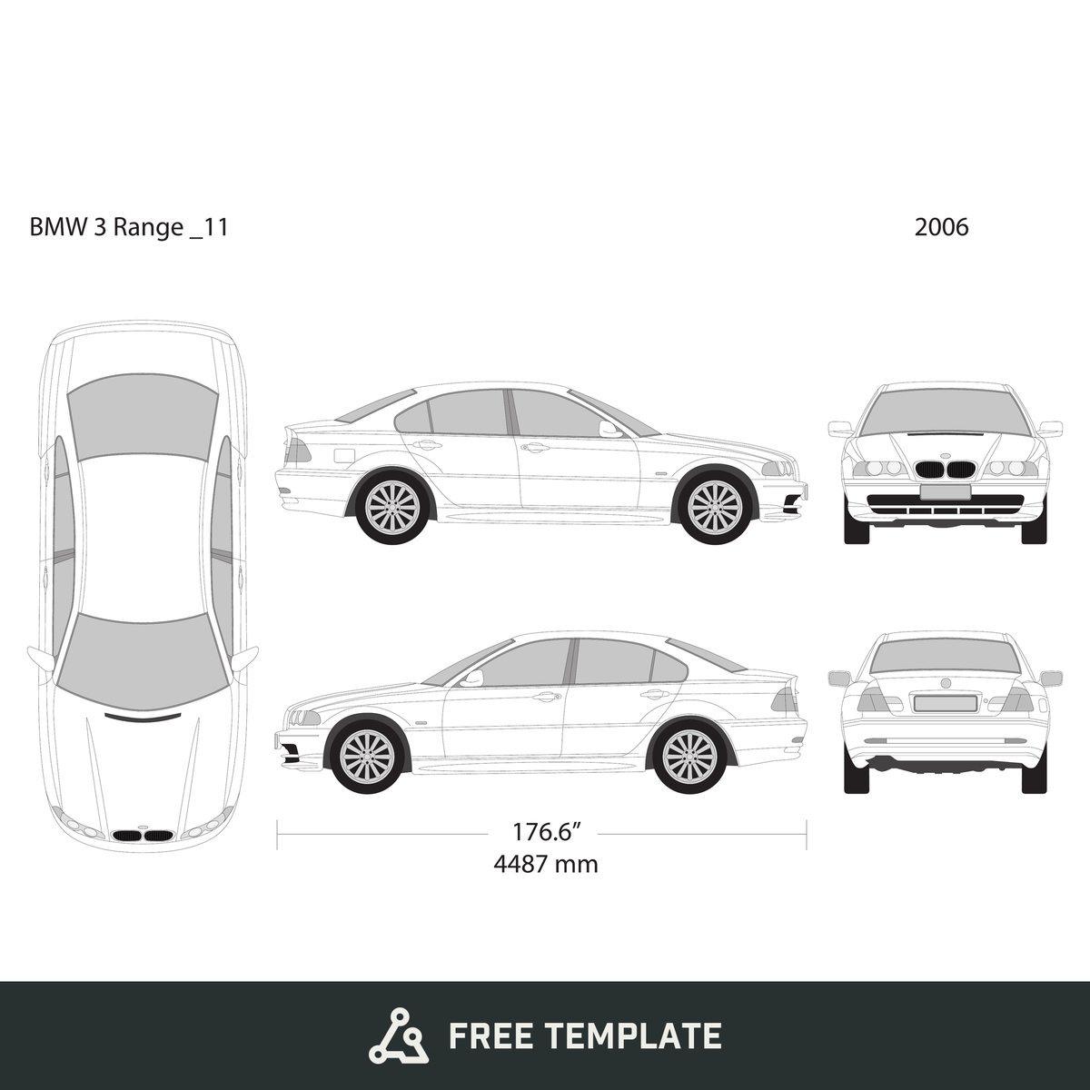 2006 BMW 3 free vector vehicle wrap template - GravBase