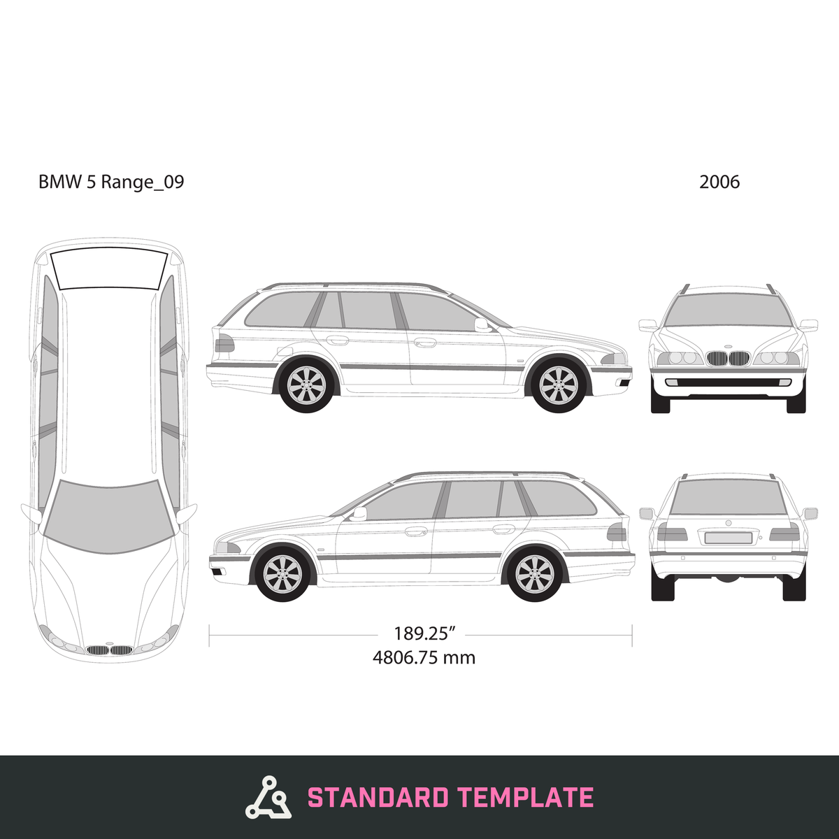 2006 BMW 5 vector wrap template V09, Design-Ready PDF - GravBase