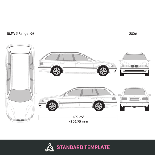 2006 BMW 5 vector wrap template V09, Design-Ready PDF - GravBase