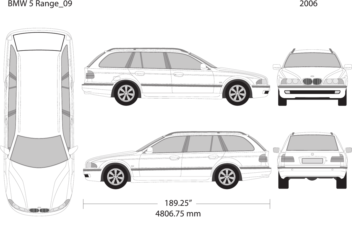 2006 BMW 5 vector wrap template V09, Design-Ready PDF - GravBase