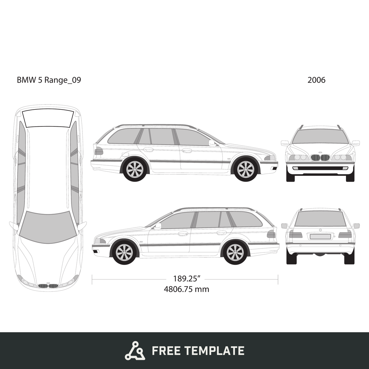 2006 BMW 5 free vector vehicle wrap template - GravBase