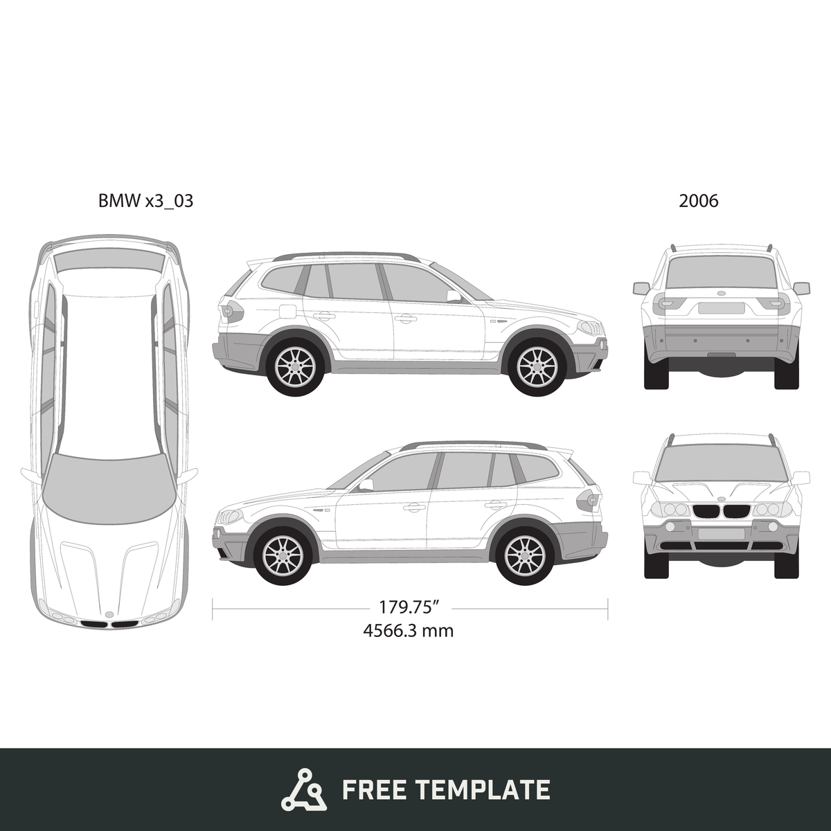 2006 BMW X3 free vector vehicle wrap template - GravBase