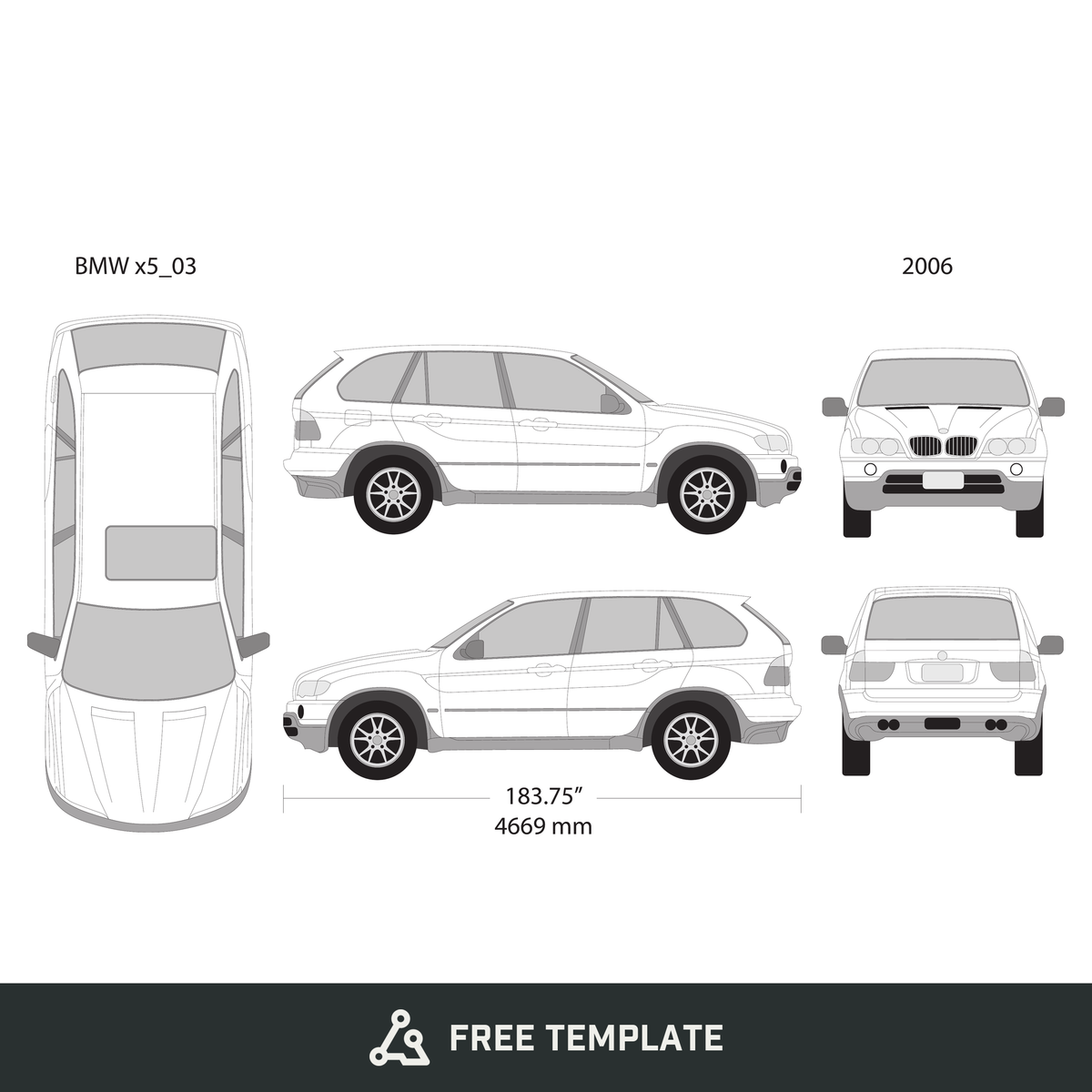 2006 BMW X5 free vector vehicle wrap template - GravBase
