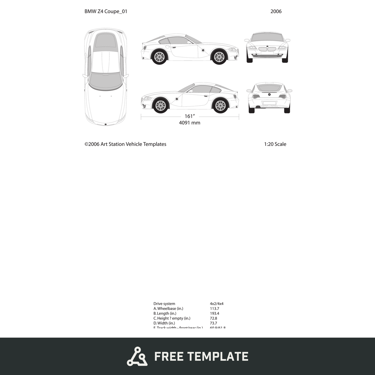 2006 BMW Z4 free vector vehicle wrap template - GravBase