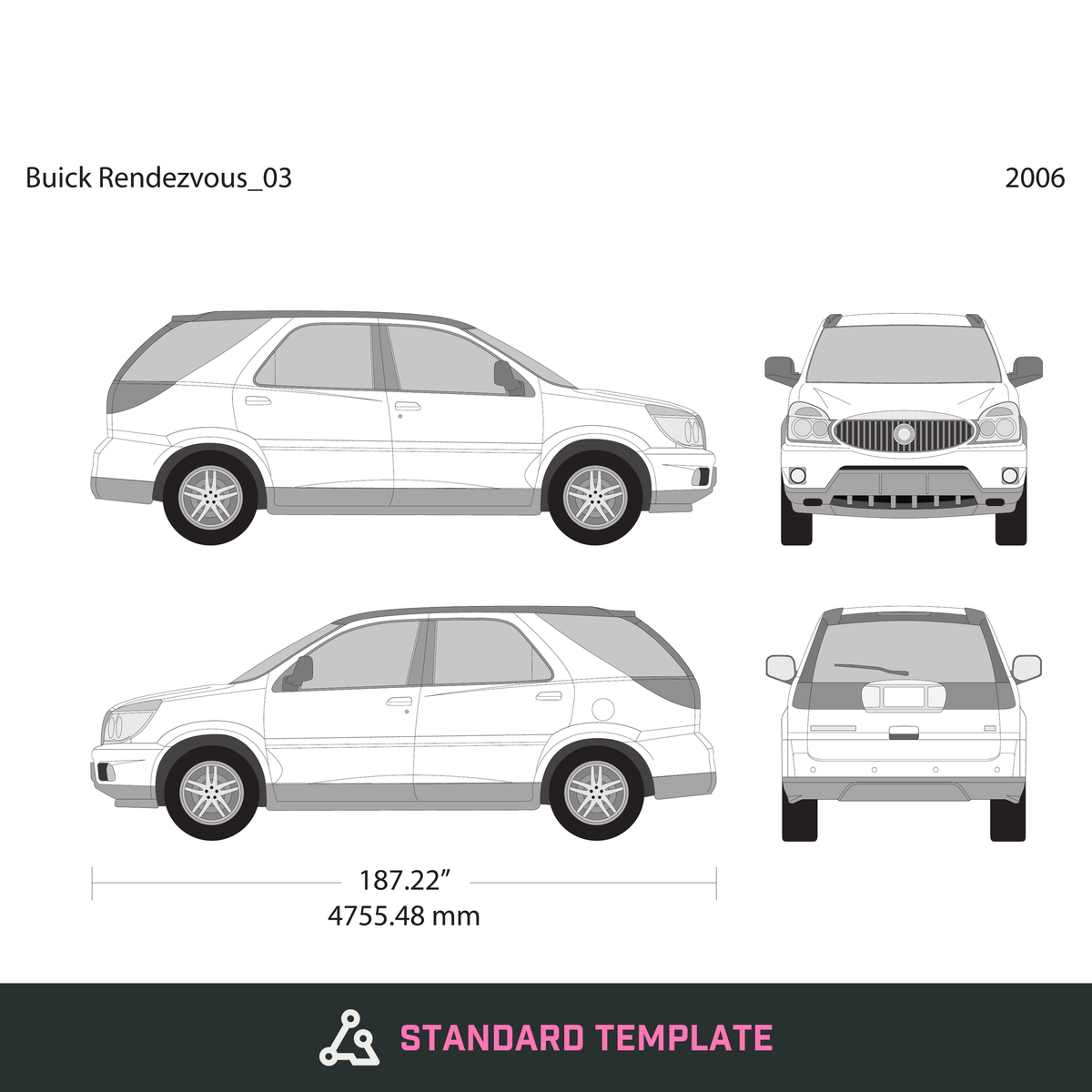 2006 Buick Rendezvous vector wrap template, Design-Ready PDF - GravBase