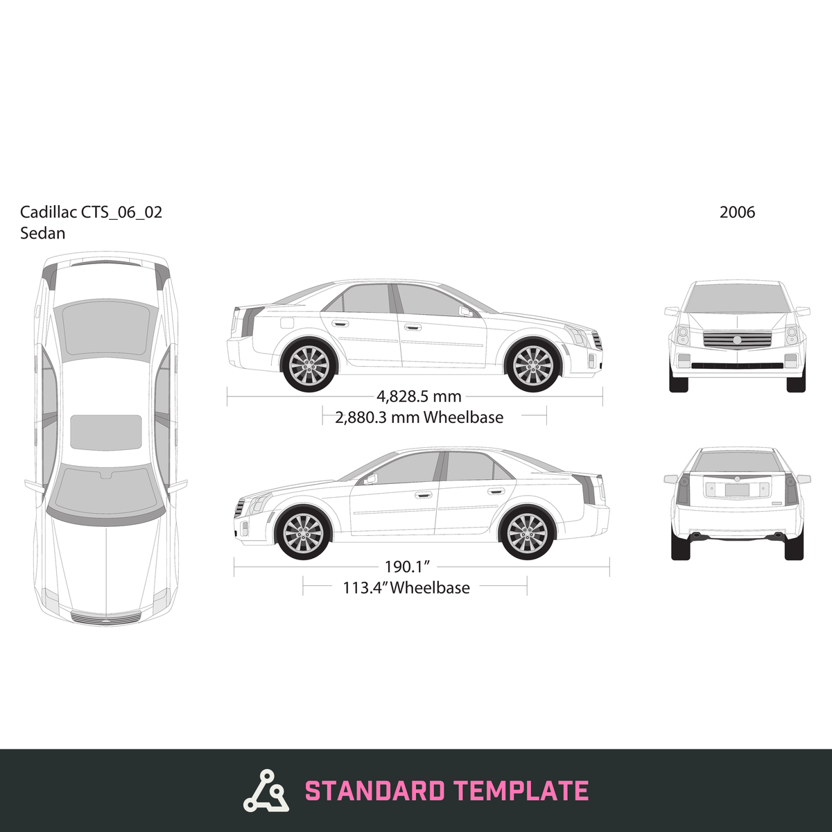 2006 Cadillac CTS vector wrap template, Design-Ready PDF - GravBase