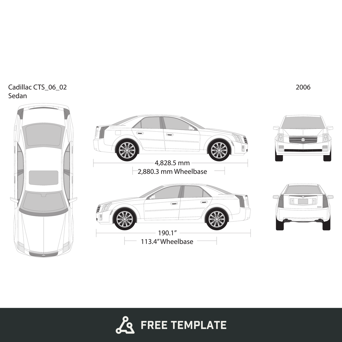 2006 Cadillac CTS free vector vehicle wrap template - GravBase