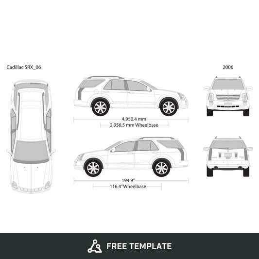 2006 Cadillac SRX free vector vehicle wrap template - GravBase