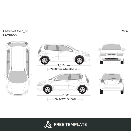 2006 Chevy Aveo Hatchback free vector vehicle wrap template - GravBase