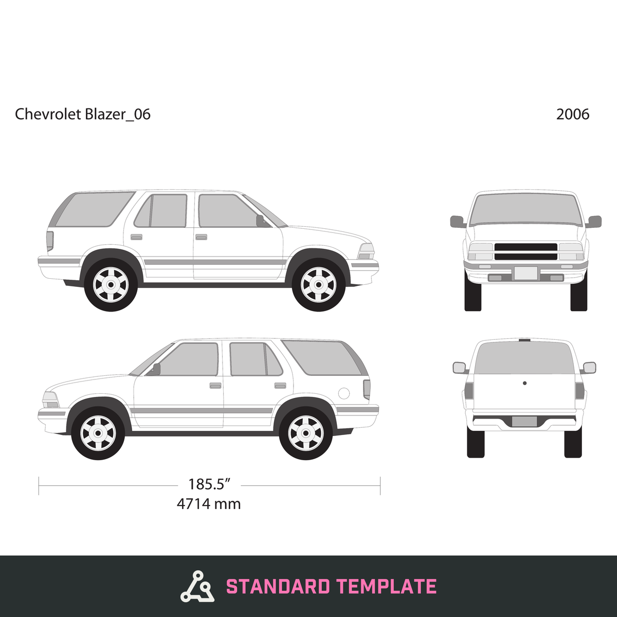 2006 Chevy Blazer vector wrap template V06, Design-Ready PDF - GravBase