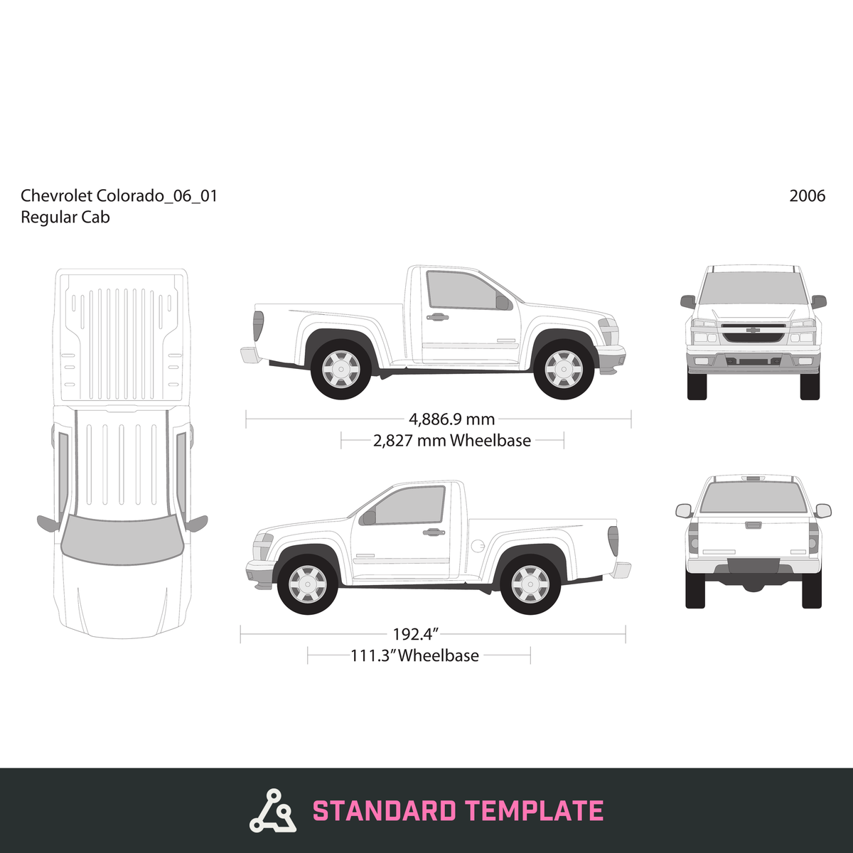 2006 Chevy Colorado vector wrap template V01, Design-Ready PDF - GravBase
