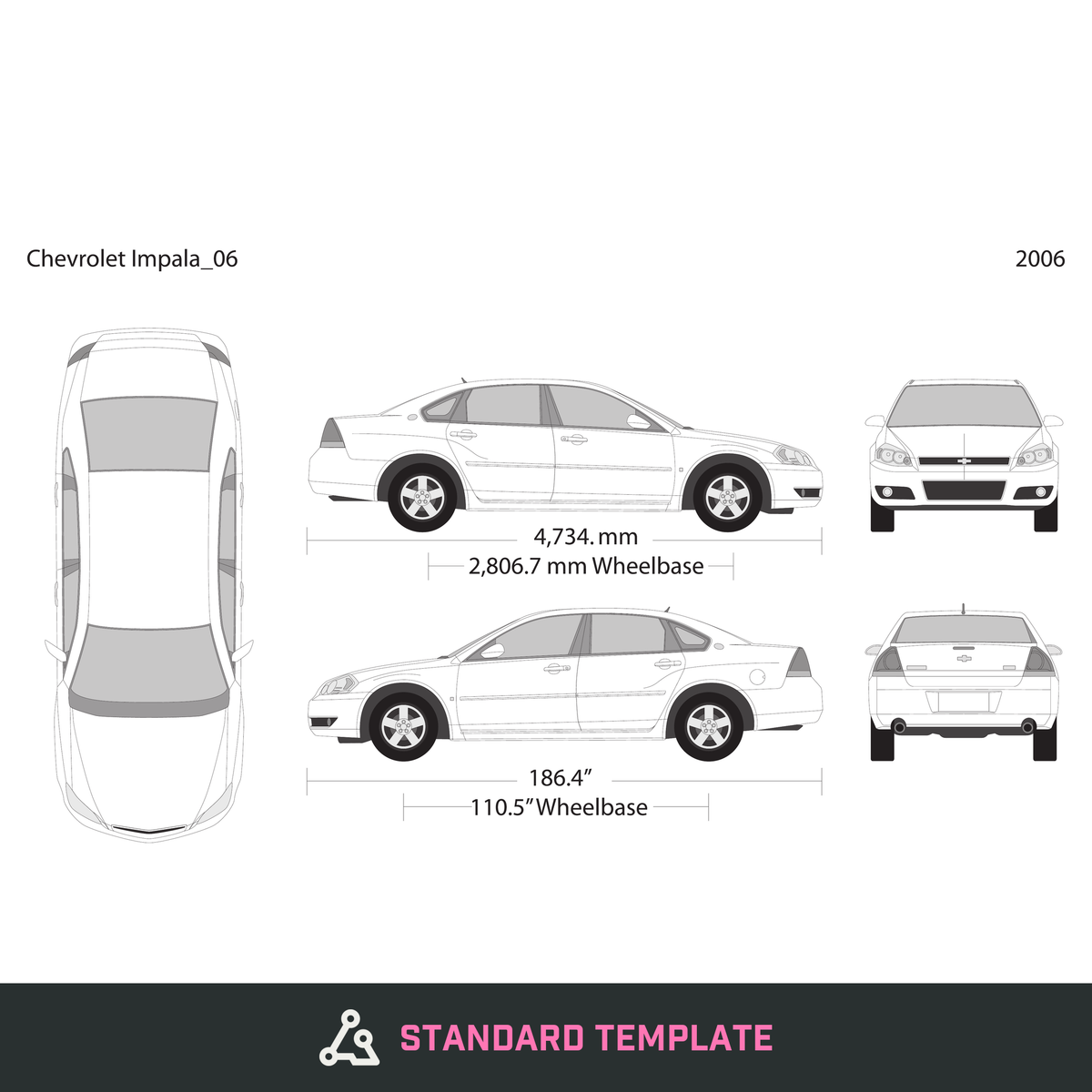 2006 Chevy Impala vector wrap template, Design-Ready PDF - GravBase