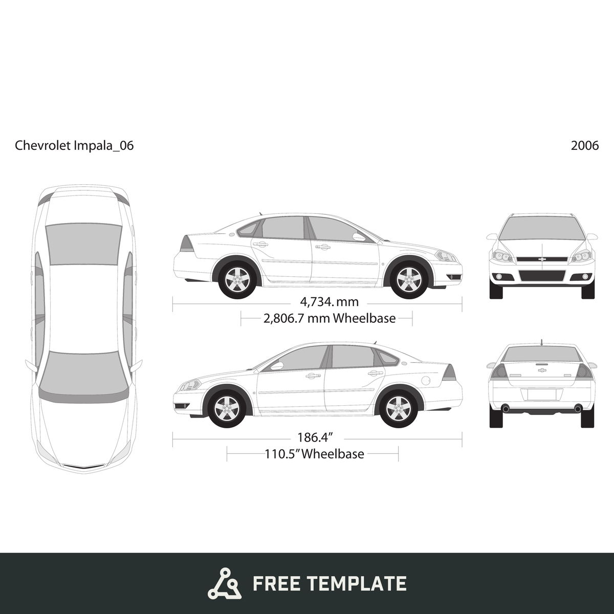 2006 Chevy Impala free vector vehicle wrap template - GravBase