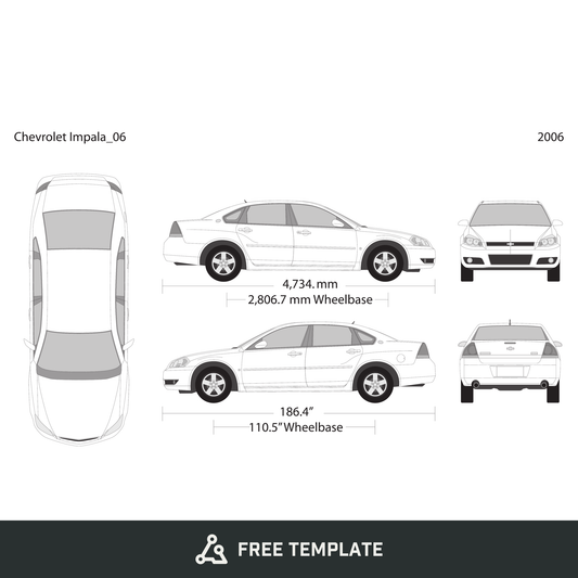 2006 Chevy Impala free vector vehicle wrap template - GravBase