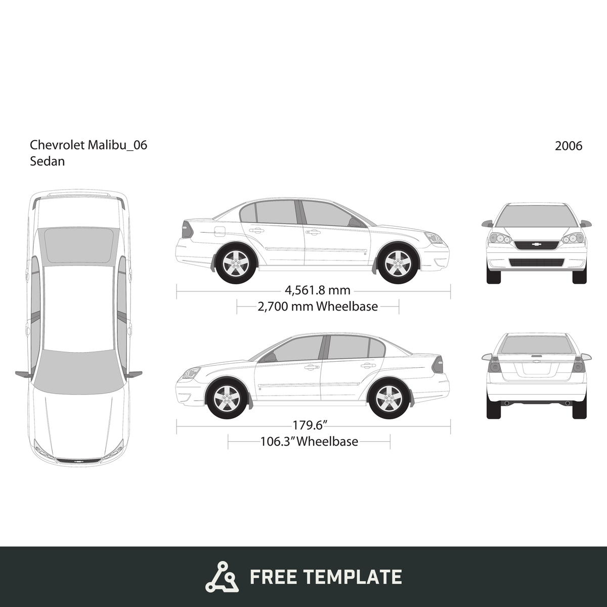 2006 Chevy Malibu free vector vehicle wrap template - GravBase