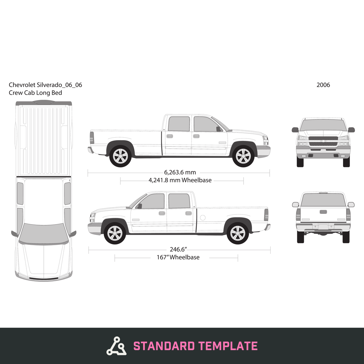 2006 Chevy Silverado 1500 vector wrap template V06, Design-Ready PDF - GravBase