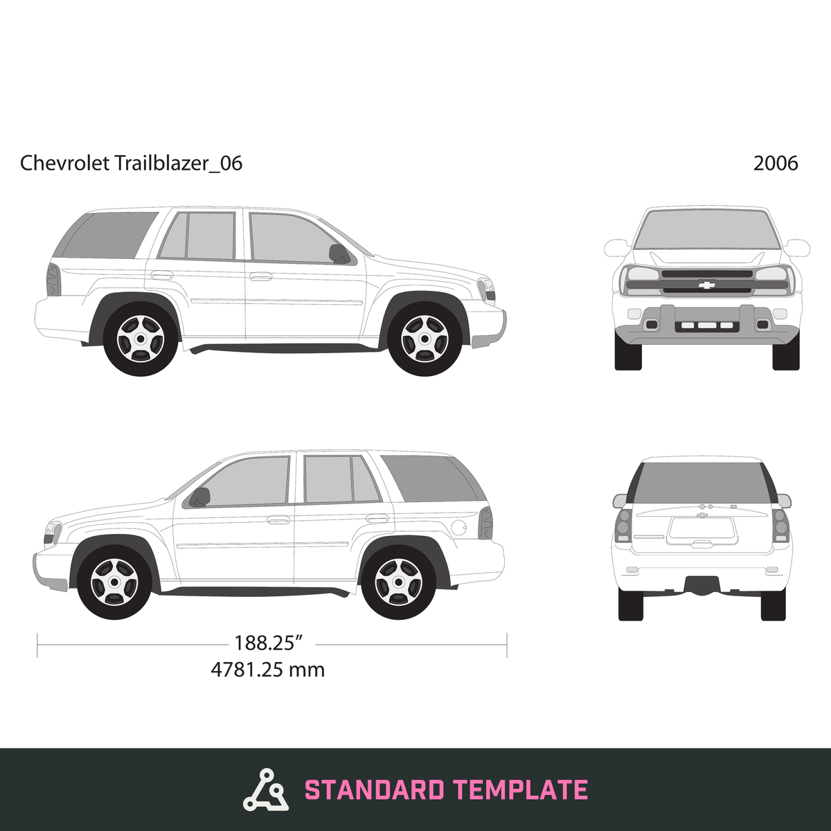 2006 Chevy Trailblazer vector wrap template V06, Design-Ready PDF - GravBase