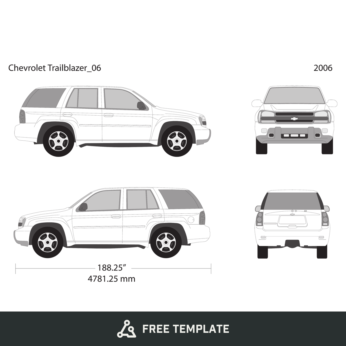 2006 Chevy Trailblazer free vector vehicle wrap template - GravBase