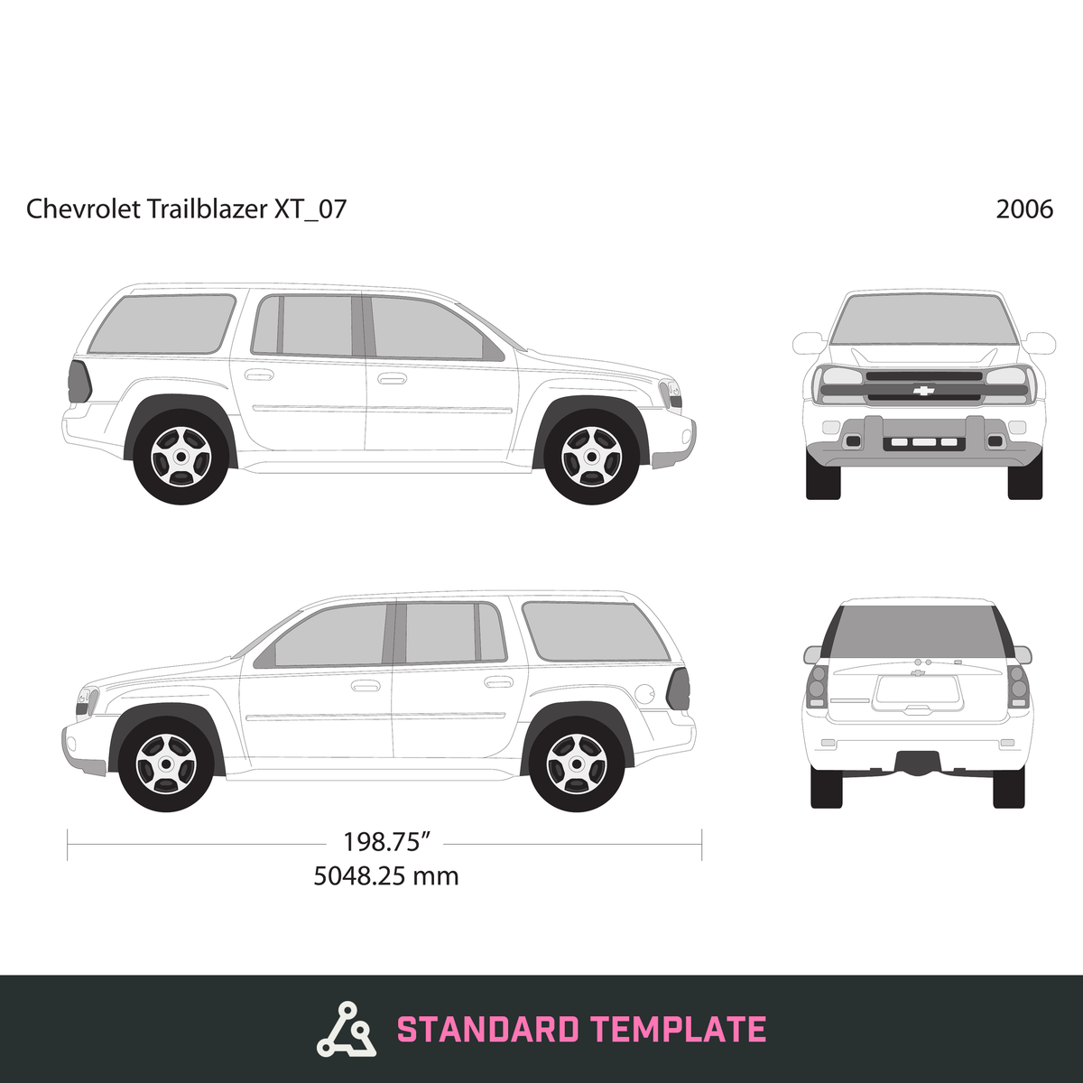 2006 Chevy Trailblazer vector wrap template V07, Design-Ready PDF - GravBase