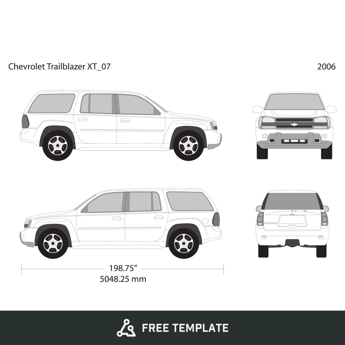 2006 Chevy Trailblazer free vector vehicle wrap template - GravBase