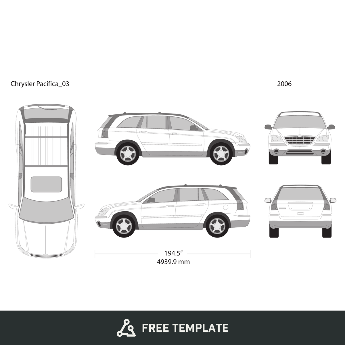 2006 Chrysler Pacifica free vector vehicle wrap template - GravBase