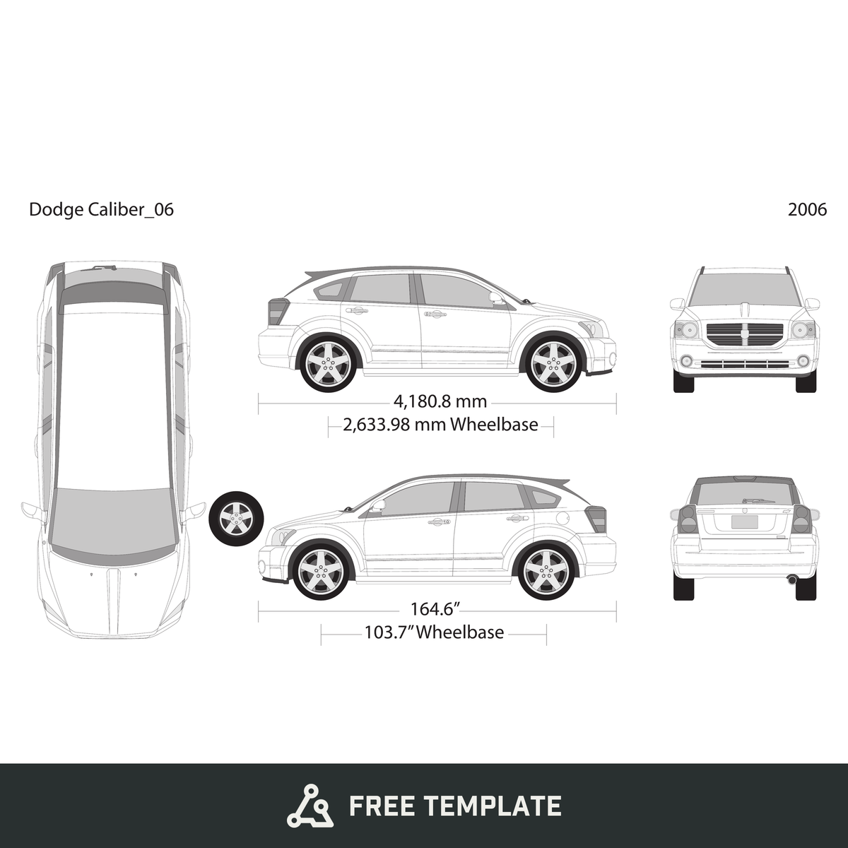 2006 Dodge Caliber free vector vehicle wrap template - GravBase