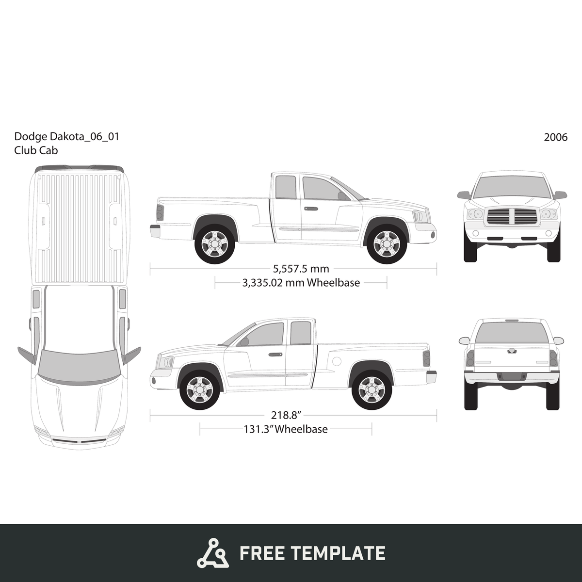 2006 Dodge Dakota free vector vehicle wrap template - GravBase