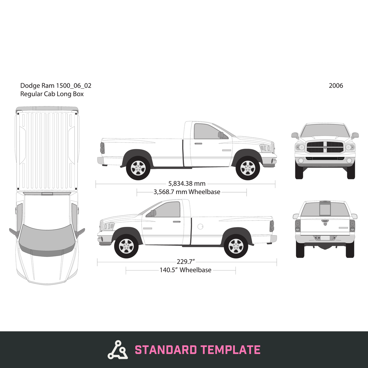 2006 Dodge Ram 1500 vector wrap template V02, Design-Ready PDF - GravBase