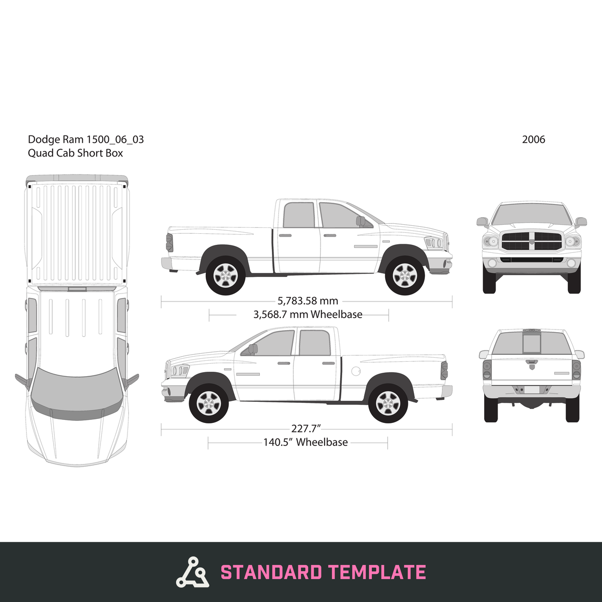 2006 Dodge Ram 1500 vector wrap template V03, Design-Ready PDF - GravBase