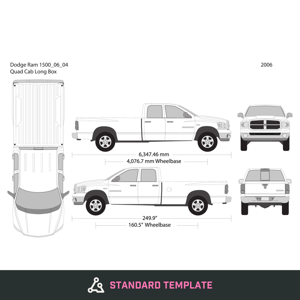 2006 Dodge Ram 1500 vector wrap template V04, Design-Ready PDF - GravBase
