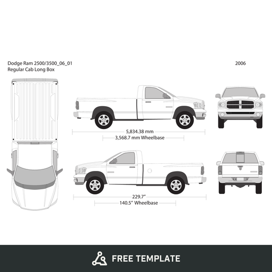 2006 Dodge Ram 2500_3500 free vector vehicle wrap template - GravBase