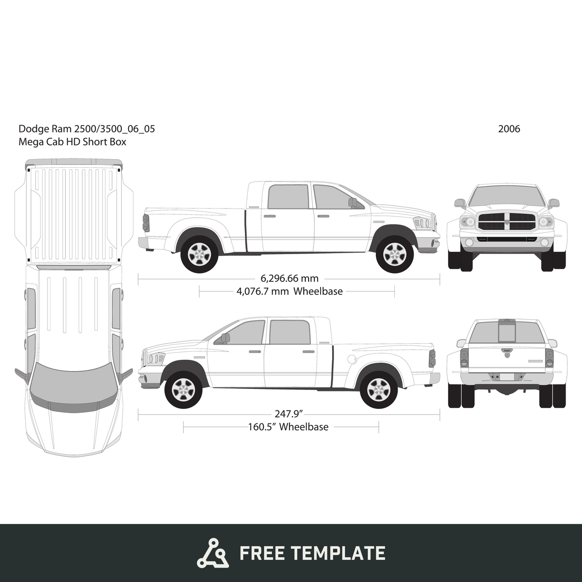2006 Dodge Ram 2500_3500 free vector vehicle wrap template - GravBase