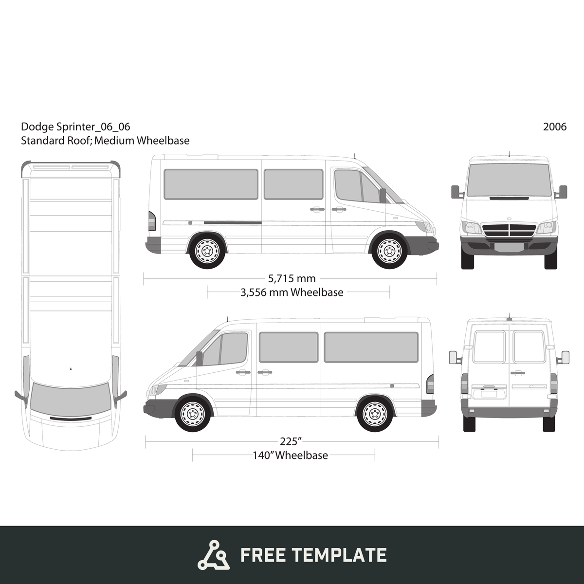 2006 Dodge Sprinter free vector vehicle wrap template - GravBase