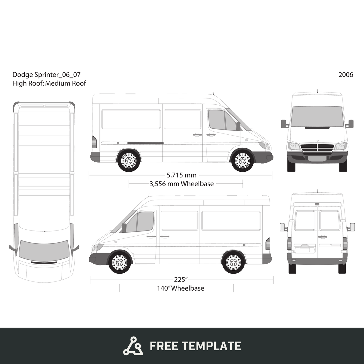 2006 Dodge Sprinter free vector vehicle wrap template - GravBase