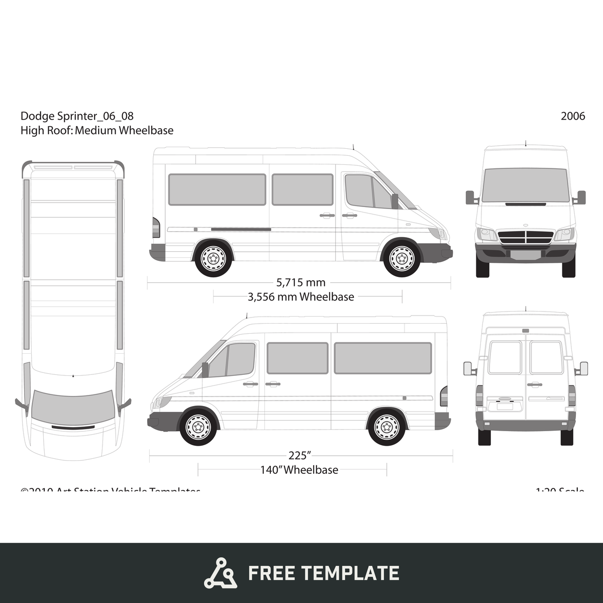2006 Dodge Sprinter free vector vehicle wrap template - GravBase