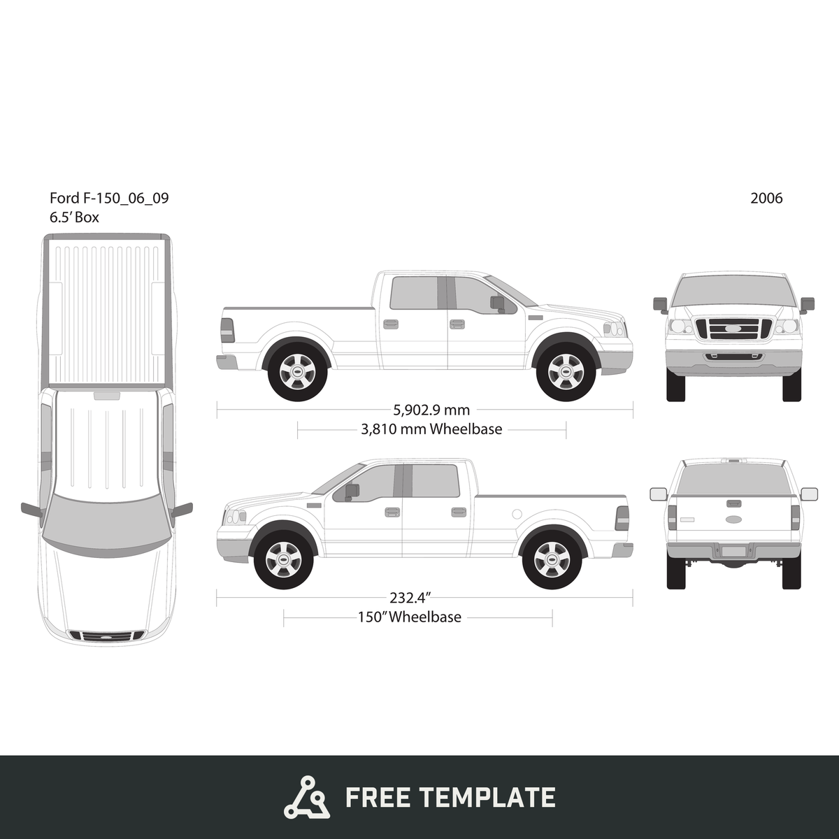 2006 Ford F-150 free vector vehicle wrap template - GravBase
