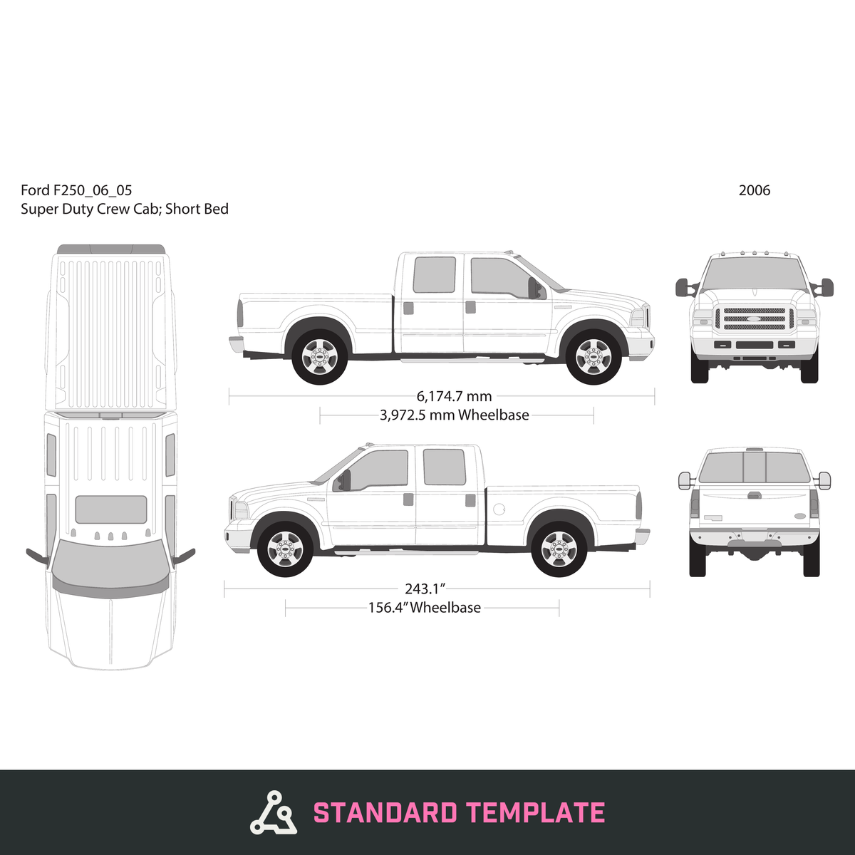 2006 Ford F-250 vector wrap template V04, Design-Ready PDF - GravBase