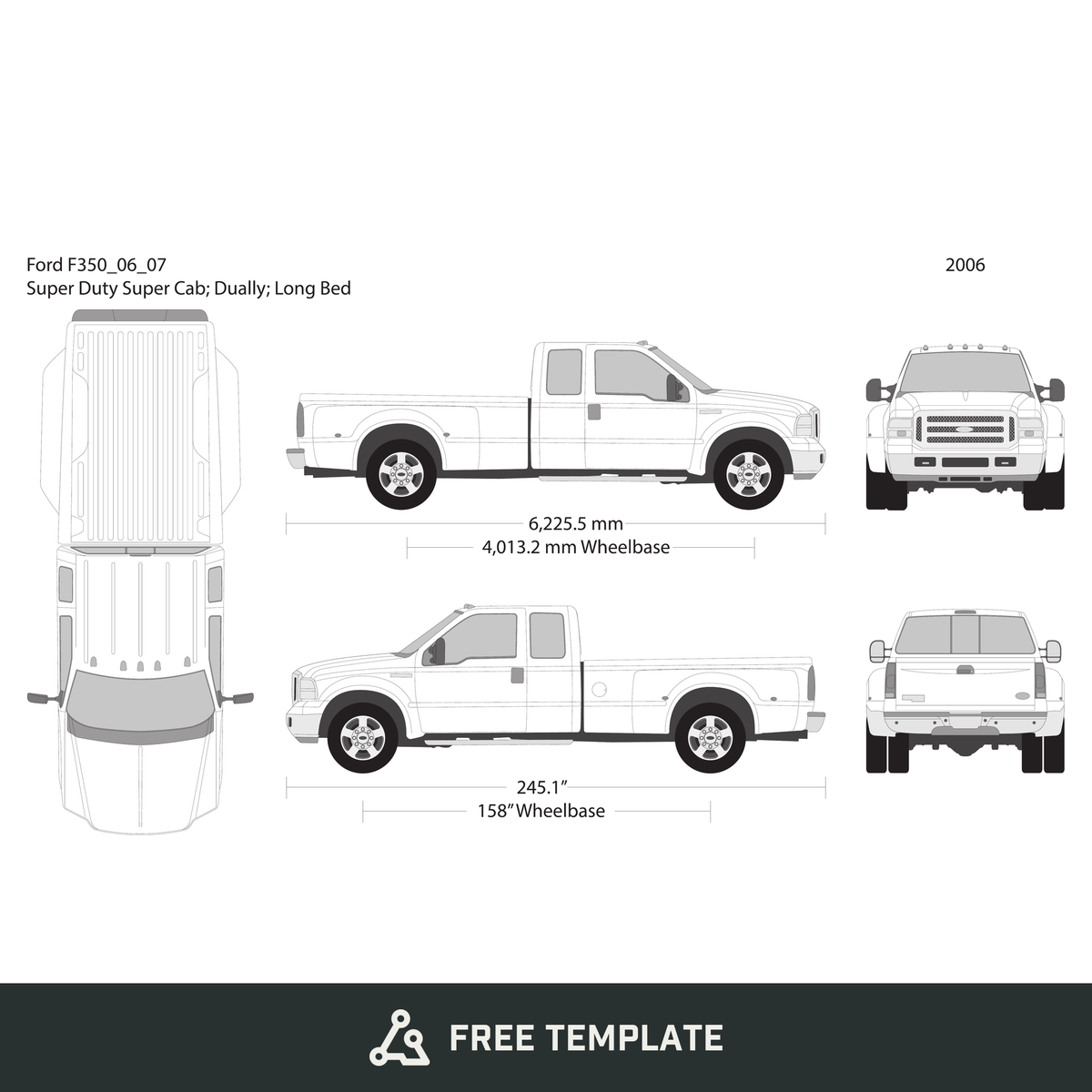 2006 Ford F-350 free vector vehicle wrap template - GravBase