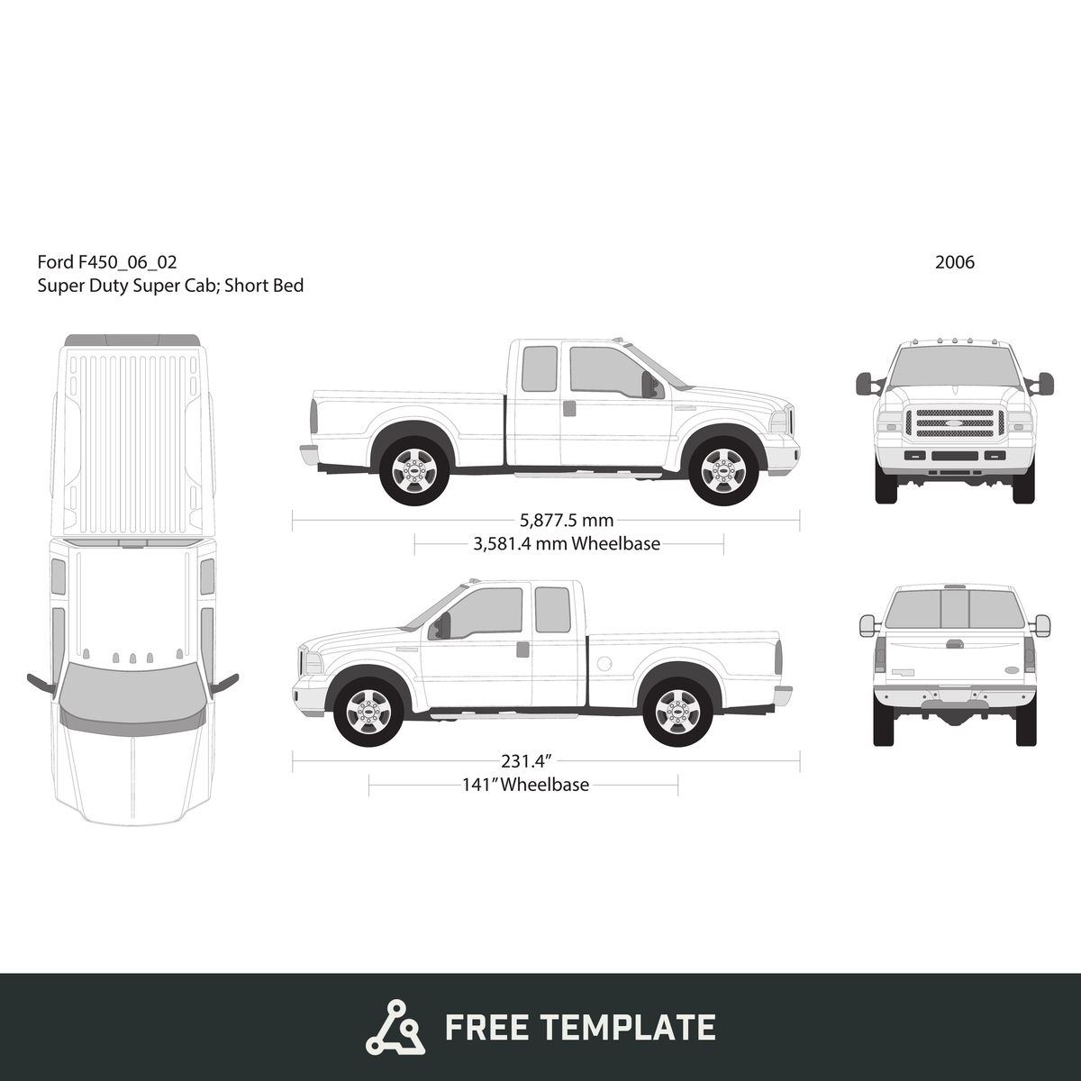 2006 Ford F-450 free vector vehicle wrap template - GravBase