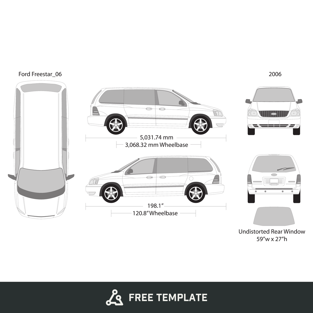 2006 Ford Freestar free vector vehicle wrap template - GravBase