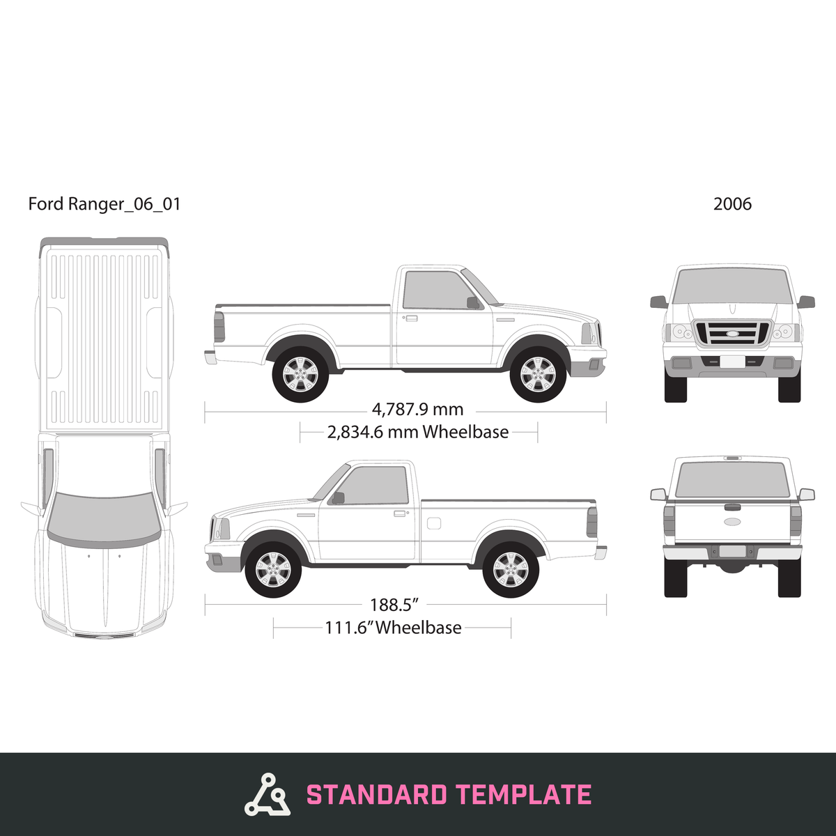 2006 Ford Ranger vector wrap template V01, Design-Ready PDF - GravBase