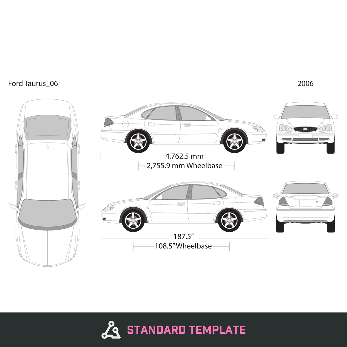 2006 Ford Taurus vector wrap template, Design-Ready PDF - GravBase