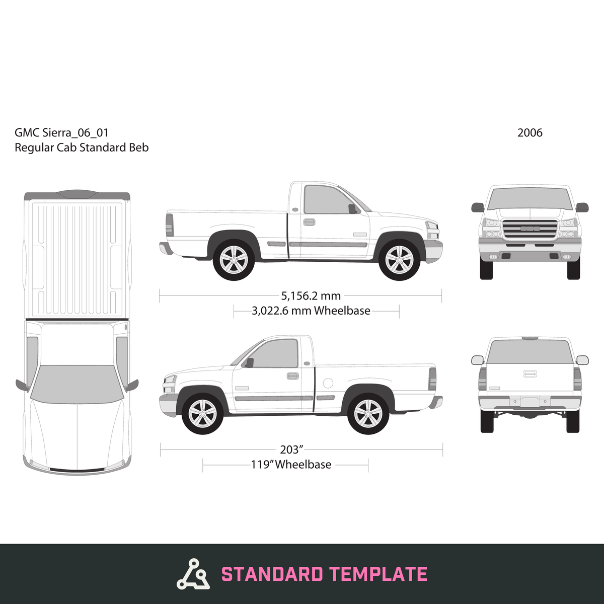 2006 GMC Sierra 1500 vector wrap template V01, Design-Ready PDF - GravBase