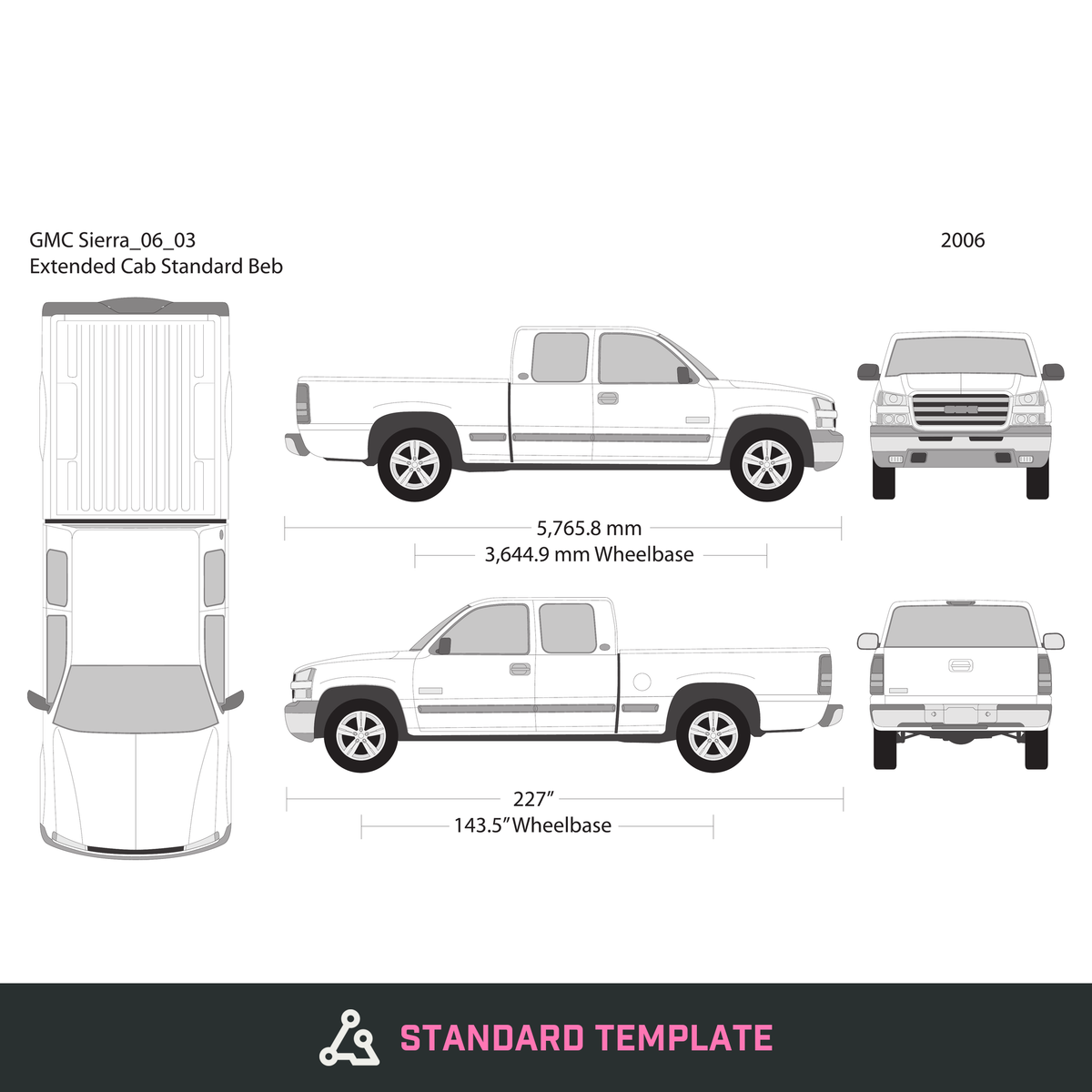 2006 GMC Sierra 1500 vector wrap template V03, Design-Ready PDF - GravBase