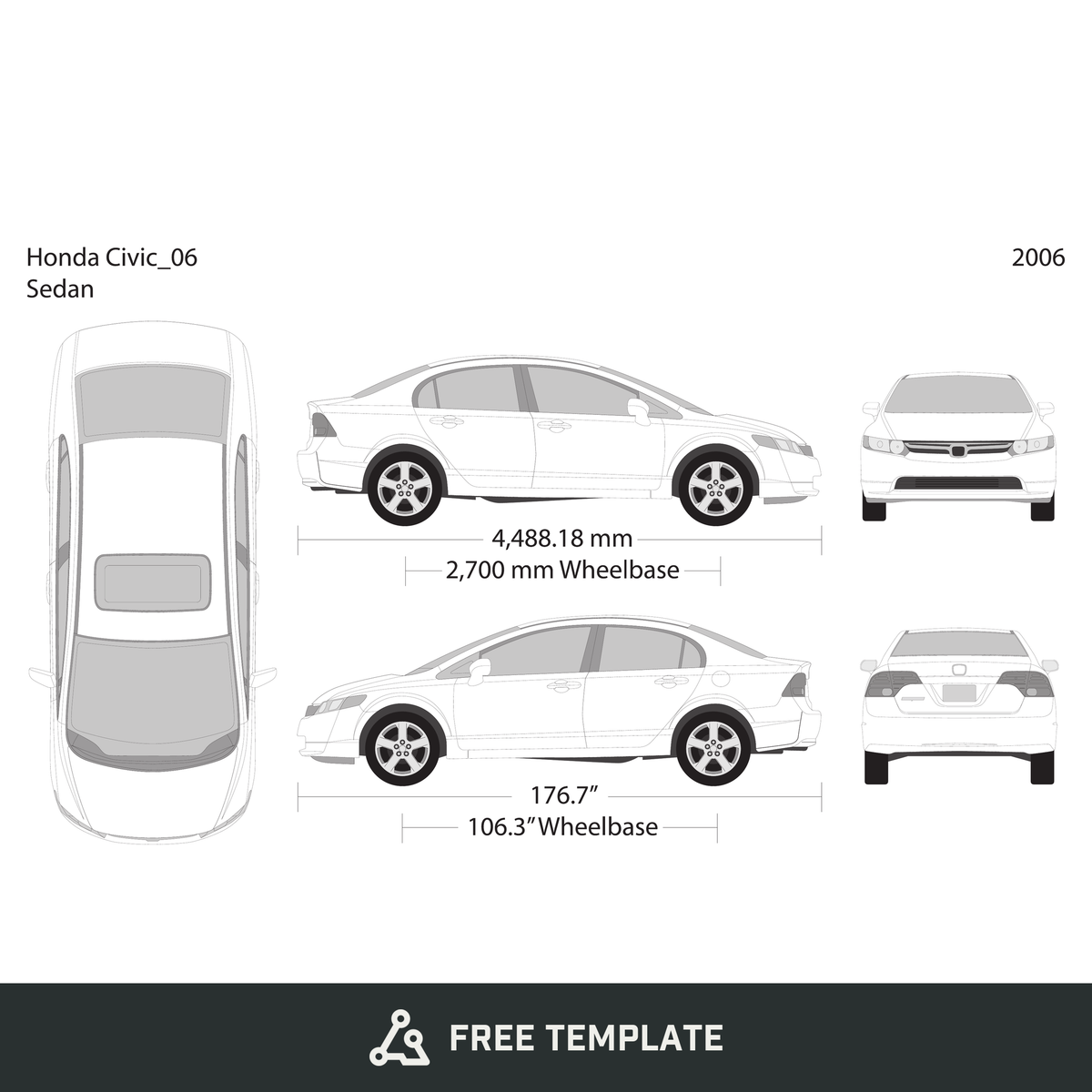 2006 Honda Civic Sedan free vector vehicle wrap template - GravBase