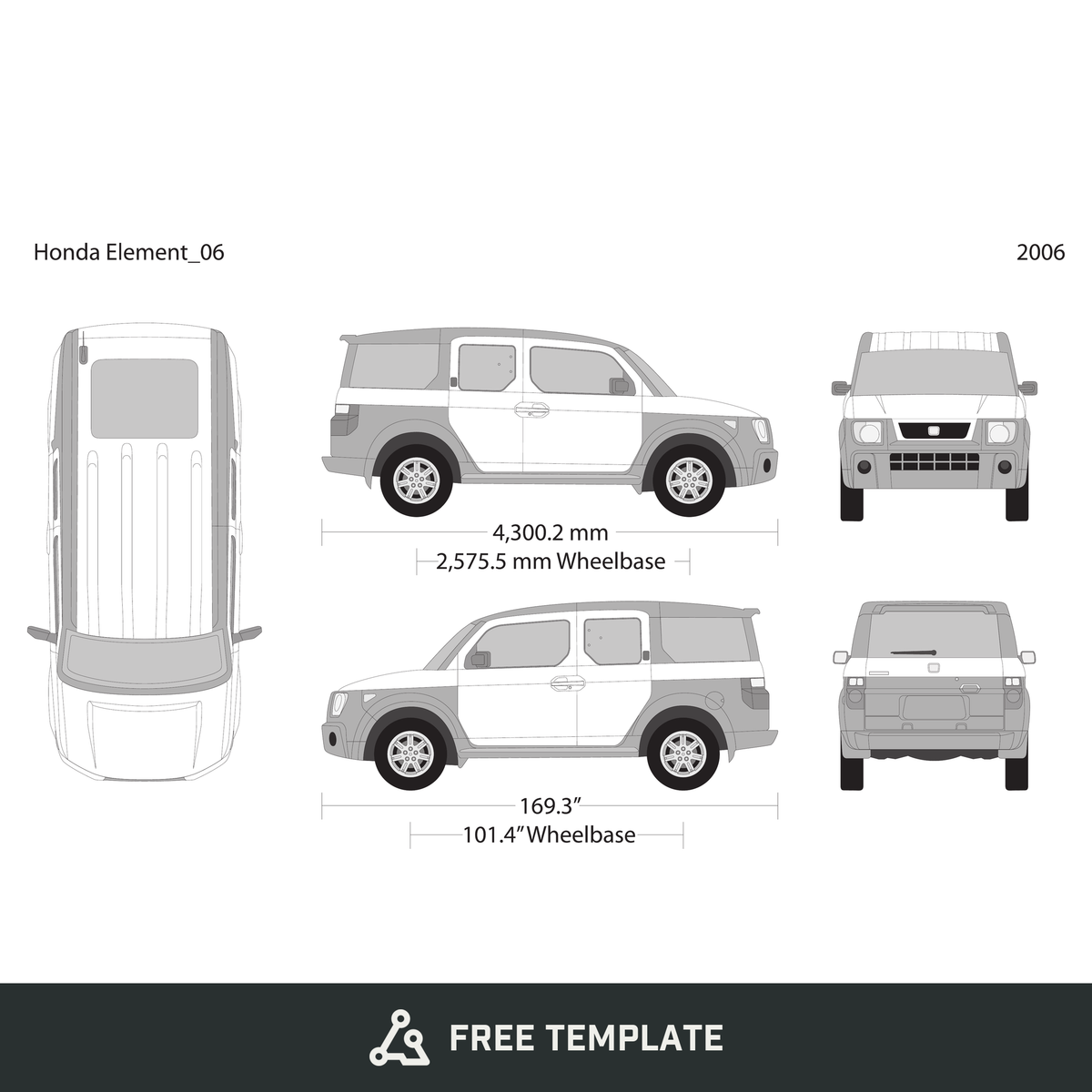 2006 Honda Element free vector vehicle wrap template - GravBase