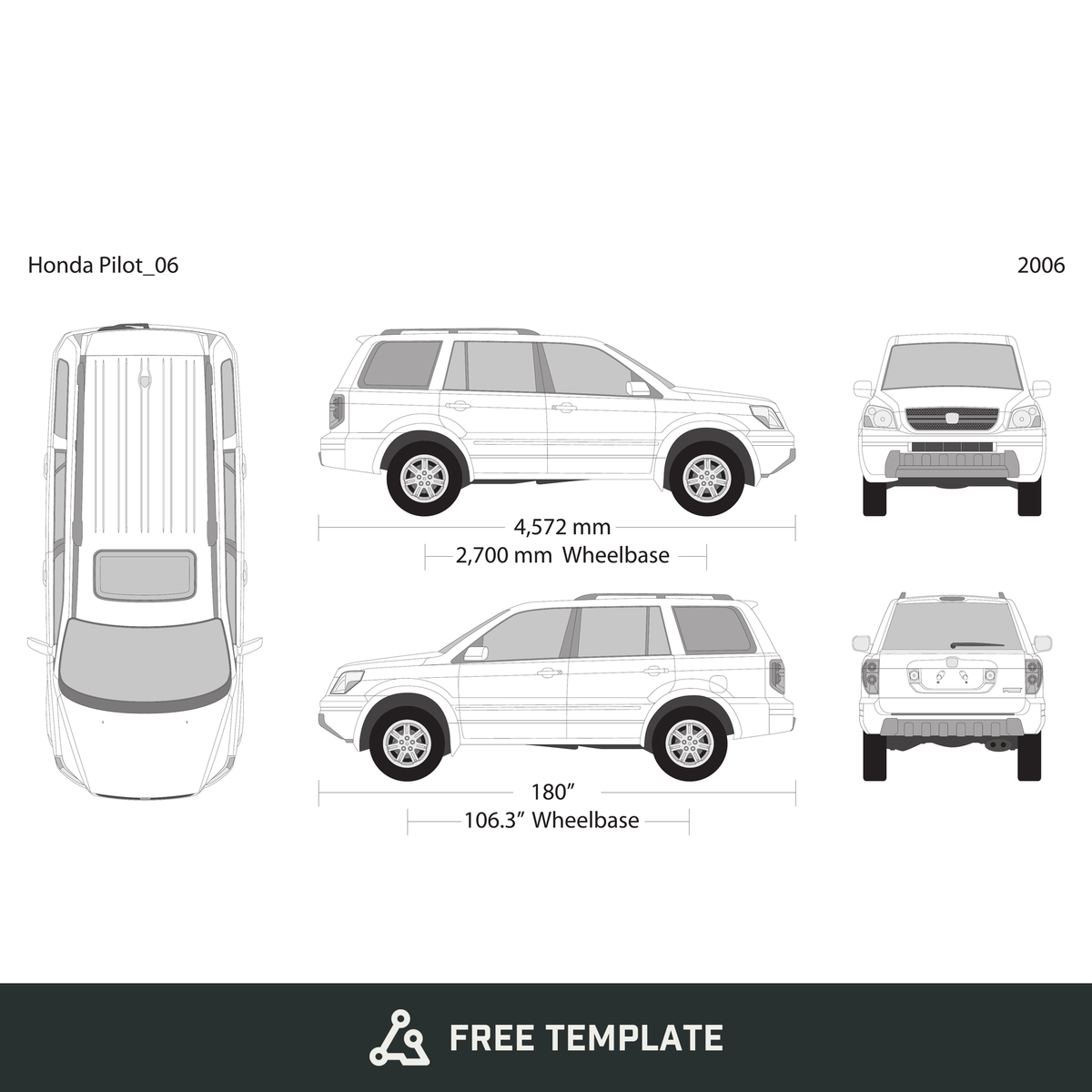 2006 Honda Pilot free vector vehicle wrap template - GravBase