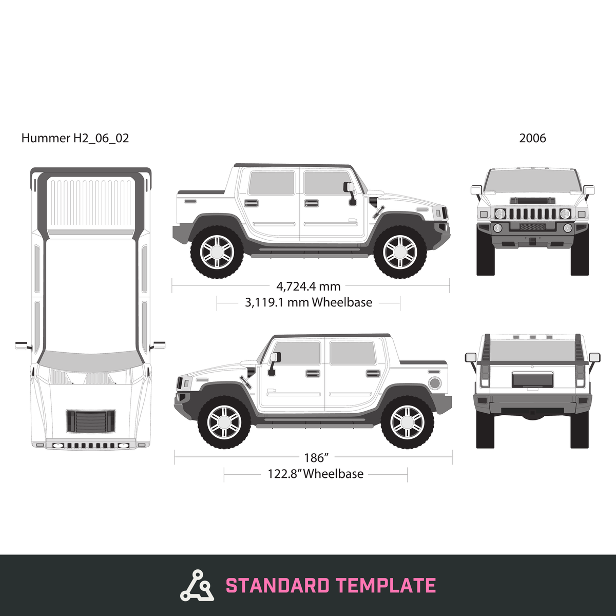 2006 Hummer H2 vector wrap template V02, Design-Ready PDF - GravBase